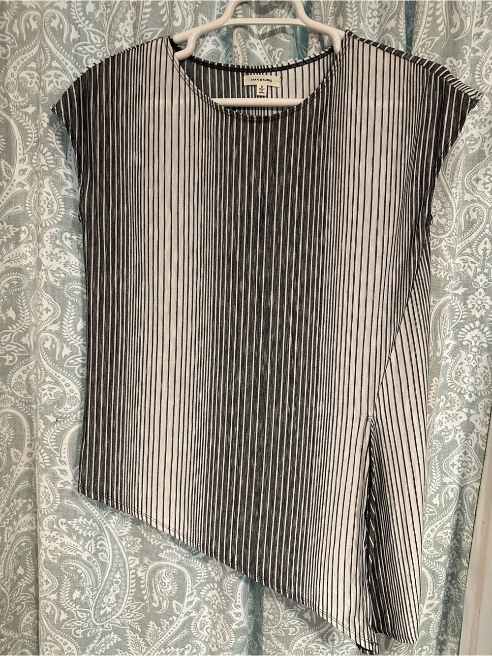 Max Studio Black & White Vertical Stripe Asymmetric Tunic